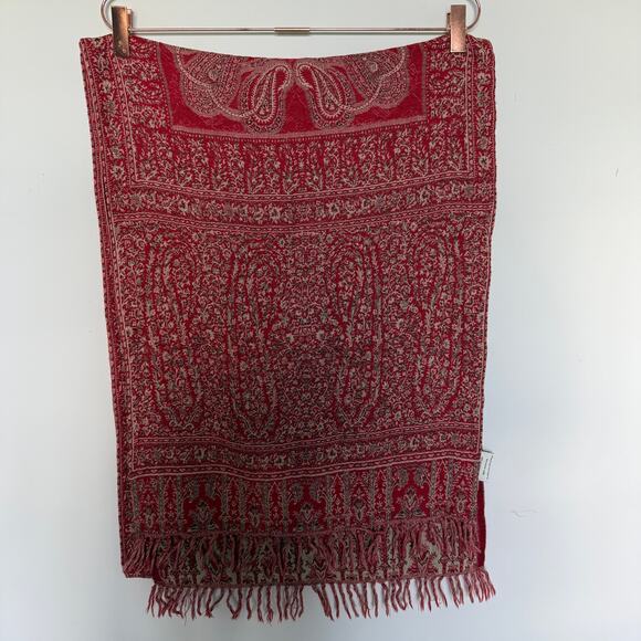 Pottery Barn 100% Wool Table Runner 18x108" Red Floral Paisley Fringe Home - Picture 2 of 9